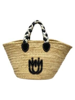 Miumiu Beige Black White Raffia Leather #371710M64B